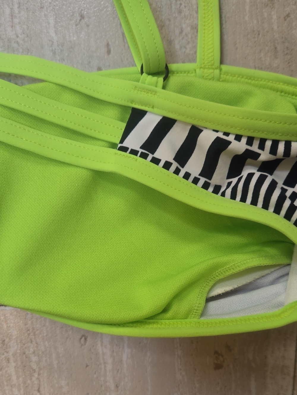 Adidas Neon Green/Three Stripe Black Pattern Strappy Bikini Top - Picture 6 of 7